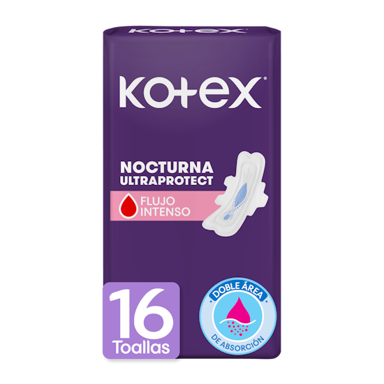 Toallas femeninas Kotex nocturna con alas,16 uds